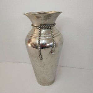 12.5" H Nickel Vase with Nickel Rope Accent